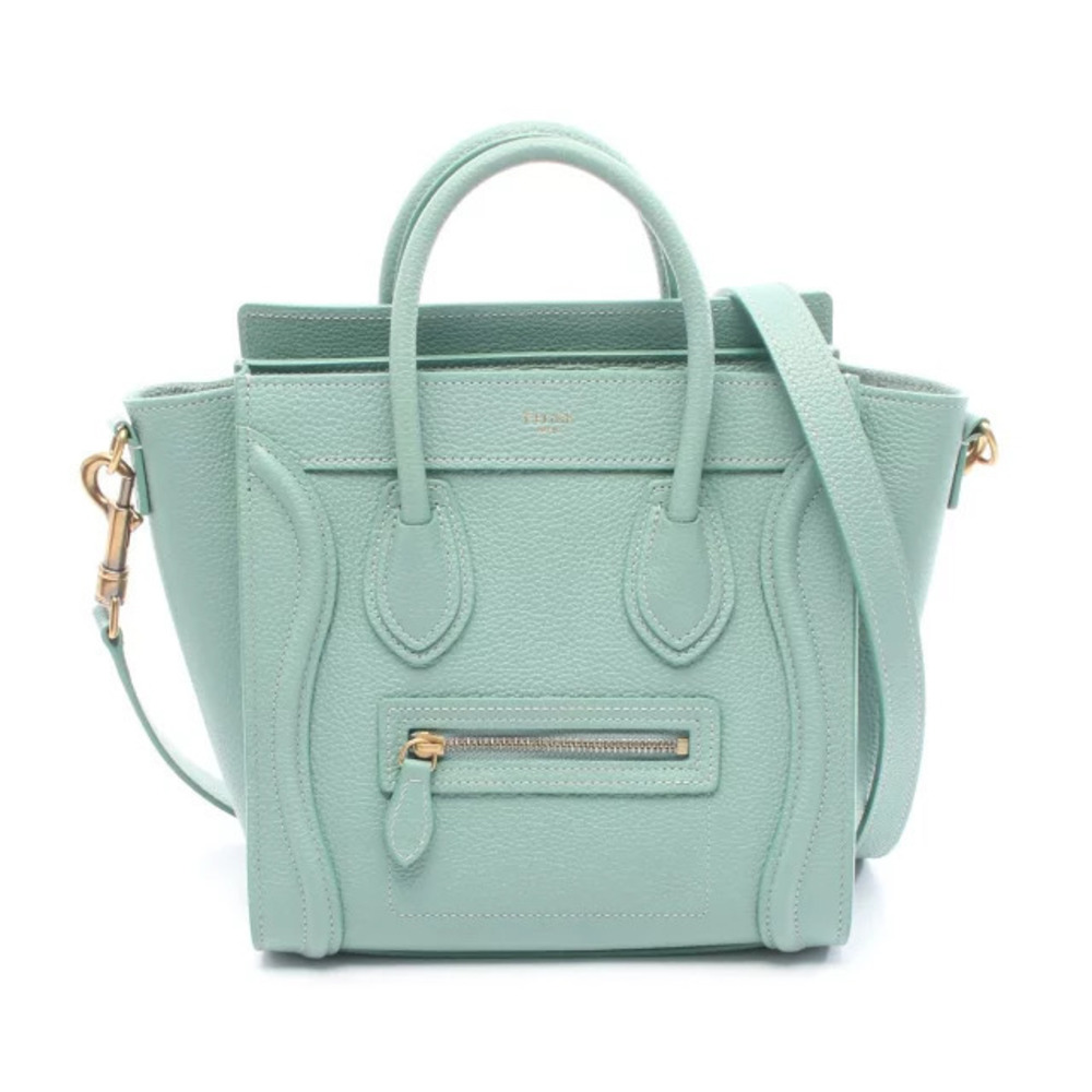 Celine Luggage Tote Shopper Handbag Leather Green